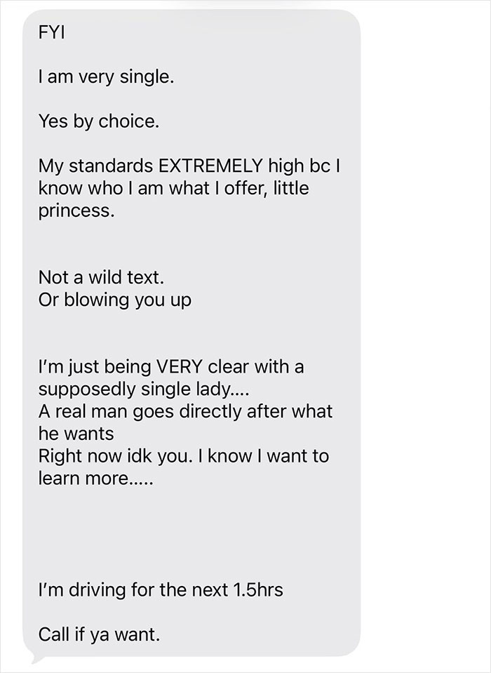 Text message from a strange guy in a relationship bar expressing high standards and interest in a single lady. Text message from a strange guy in a relationship bar expressing high standards and interest in a single lady.