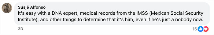 Comment from Susj&euml; Alfonso discussing using DNA experts and medical records to verify identity in a gender identity and child support controversy.