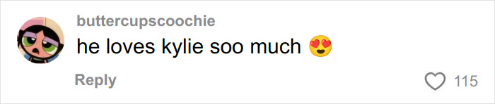 Comment on social media expressing love for Kylie with a heart-eyes emoji, related to Timothée Chalamet using Kylie's BBL. Comment on social media expressing love for Kylie with a heart-eyes emoji, related to Timothée Chalamet using Kylie's BBL.
