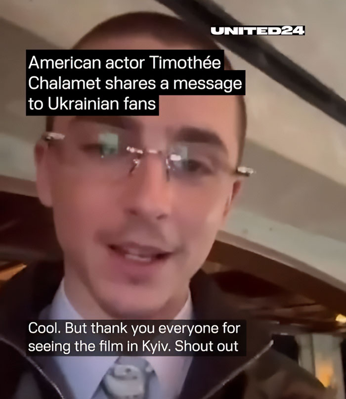 Timoth&eacute;e Chalamet speaking to Ukrainian fans, delivering a tone deaf message amid widespread backlash in Kyiv.