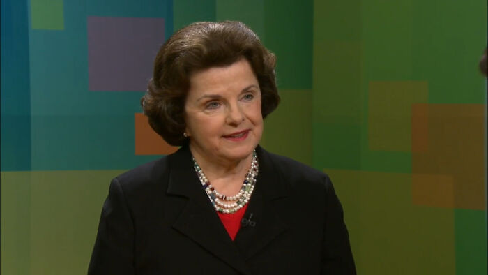 Middle-aged woman in a black blazer and pearls sharing a story about meeting idols and regretting it deeply online.