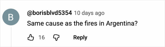 Comment asking if fires in Argentina have the same cause as the Chile wildfires that burned the town overnight. Comment asking if fires in Argentina have the same cause as the Chile wildfires that burned the town overnight.