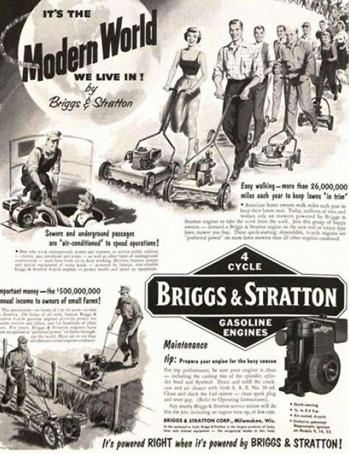 The "Modern World" Of 1954 Apparently Had A Lot Of Women Pushing Lawn Mowers
