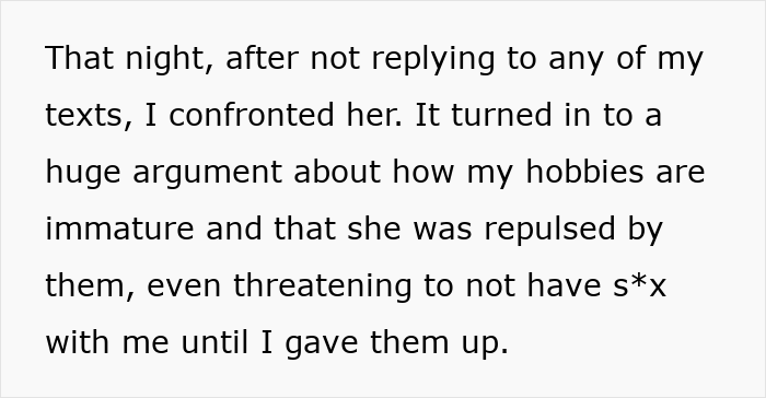 Man secretly playing video games and buying Star Wars figures after wife bans his hobbies at home.