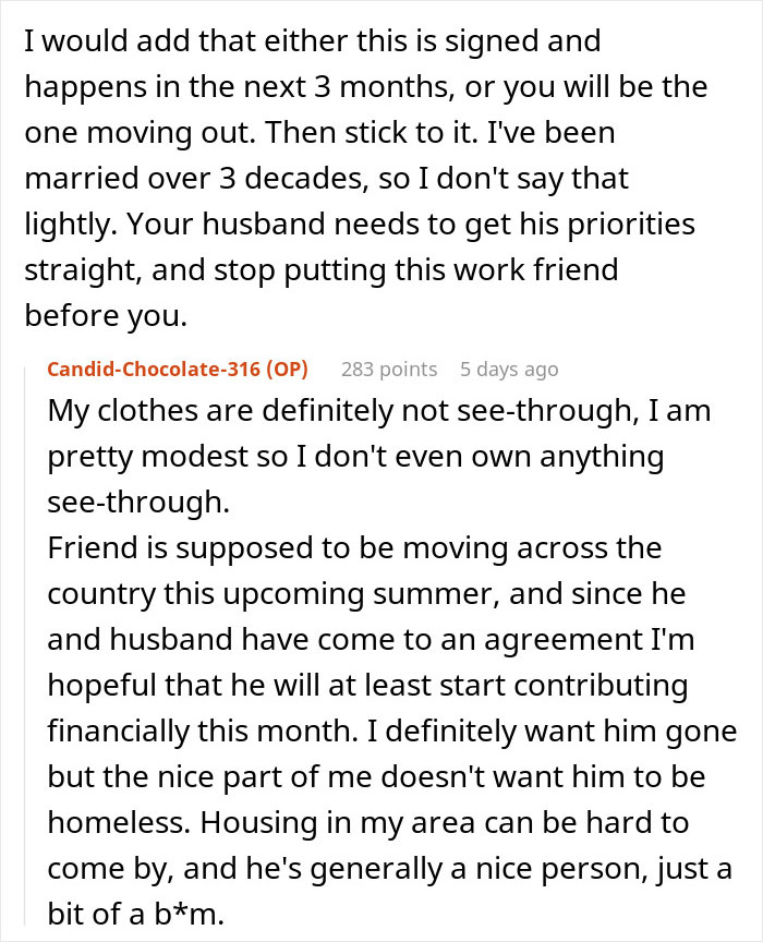 Text conversation about marriage advice and a husband&rsquo;s priorities, discussing modest clothing and financial contributions.