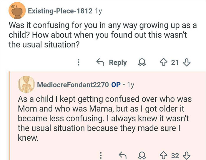 Reddit user answers questions about growing up with polyamorous parents and childhood confusion over family roles.
