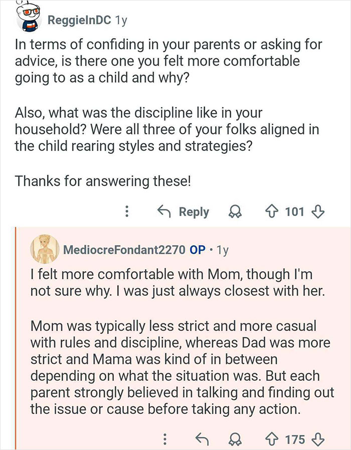 Reddit Q&A about child discipline and comfort levels with polyamorous parents sharing different parenting styles.