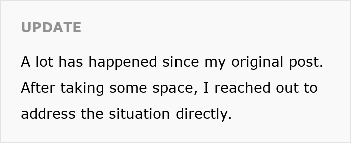 Text update about woman addressing the situation with her best friend after banning baby and husband from engagement party.