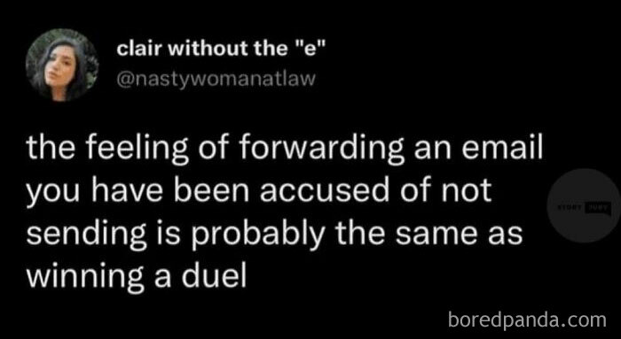 Meme about the feeling of forwarding an email you were accused of not sending, relatable work memes humor and emotions.