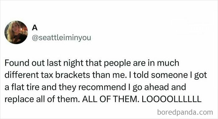 Work meme about tax brackets and flat tire, highlighting humor that might make you laugh or cry.