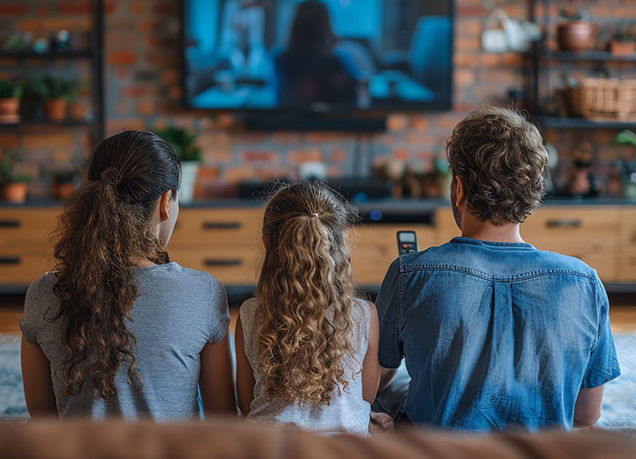 Three people sitting on a couch watching television, illustrating lucky times people got out of dangerous situations.