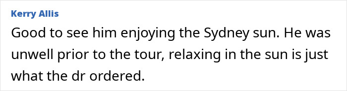 Fan comment praising Yungblud enjoying the Sydney sun before tour, relating to unclothed rock star partying at yacht bash.