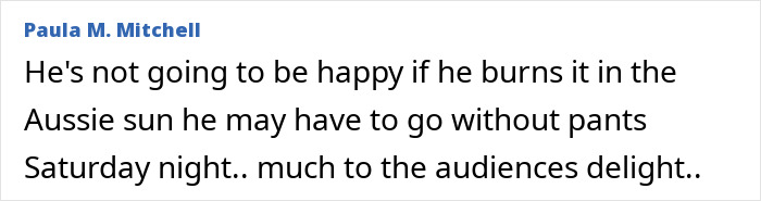 Comment from Paula M. Mitchell about Yungblud unclothed and partying at wild Sydney yacht bash delighting the audience.