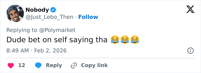 Tweet reaction to Trevor Noah's bizarre Grammys statement sparking wild theories with laughing emojis and casual commentary.