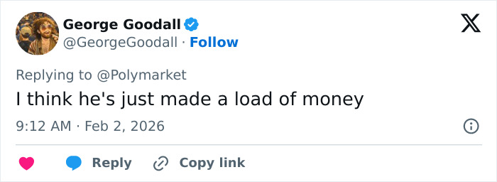 Tweet from George Goodall replying about money, related to Trevor Noah’s bizarre Grammys statement sparking wild theories discussion. Tweet from George Goodall replying about money, related to Trevor Noah’s bizarre Grammys statement sparking wild theories discussion.