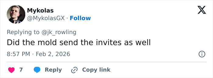 Social media response to J.K. Rowling addressing Jeffrey Epstein accusations, featuring a comment and user details. Social media response to J.K. Rowling addressing Jeffrey Epstein accusations, featuring a comment and user details.