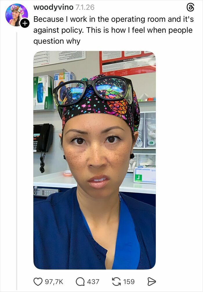 Woman in medical scrubs explains why girls don’t get their nails done, sharing a savage reply in an operating room setting.