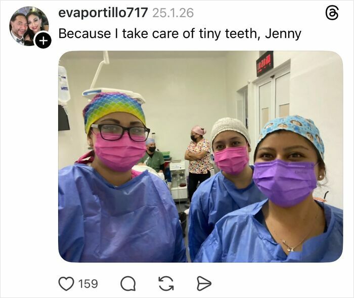 Three women in medical scrubs and masks smiling in a hospital setting, related to girls not getting nails done.