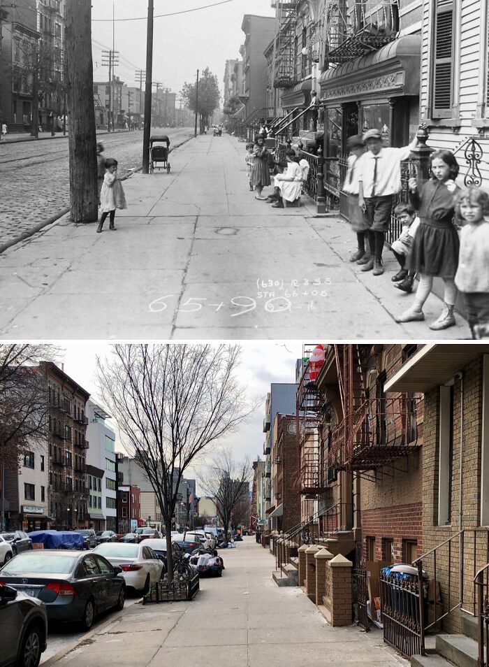 Historical and modern photos showing how New York street scenes and architecture have changed over time.