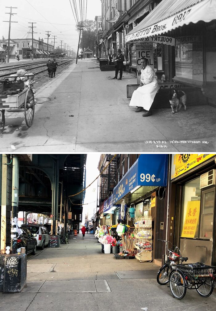 Historic and modern photos showing New York street scenes, capturing how New York has changed over time.
