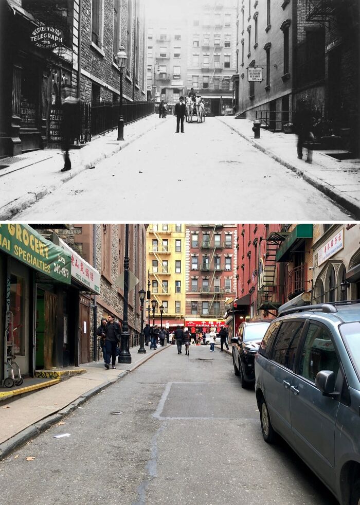 Historic and modern photos reveal how New York's streets and architecture have dramatically changed over time.