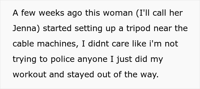 Woman rolls her eyes and calls guy a creep after he asks her to stop filming him at the gym confrontation.