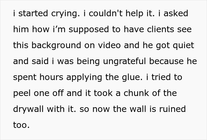Text expressing frustration about a DIY lover using egg cartons to soundproof a home office with damaged walls. Text expressing frustration about a DIY lover using egg cartons to soundproof a home office with damaged walls.