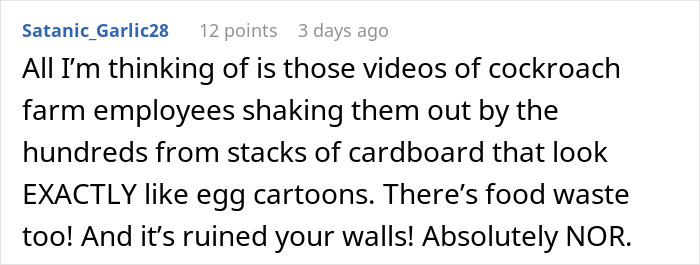 Comment discussing the use of egg cartons for soundproofing, expressing disgust and concerns about waste and damage. Comment discussing the use of egg cartons for soundproofing, expressing disgust and concerns about waste and damage.