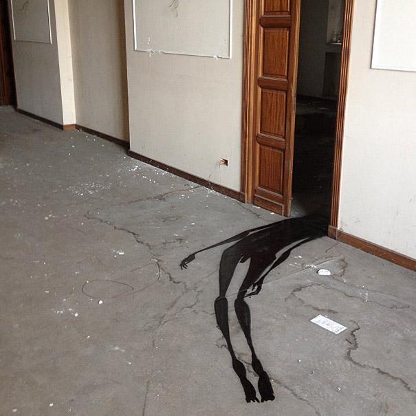 Street Artist Paints Ghostly Shadows in Abandoned Psychiatric Hospital