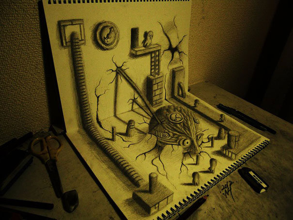 Incredible 3D Pencil Drawings by Nagai Hideyuki Incredible 3D Pencil Drawings by Nagai Hideyuki
