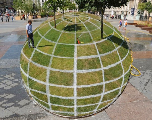 3D Grass Globe Illusion at Paris City Hall 3D Grass Globe Illusion at Paris City Hall