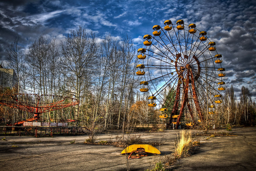 Abandoned carousel in an amazing weather 