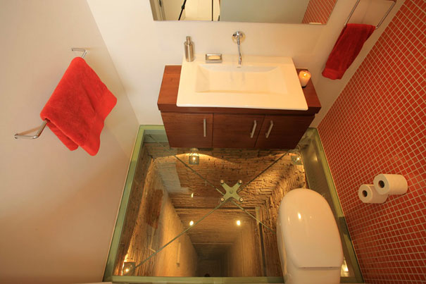 Glass Floor Bathroom Over 15 Story Elevator Shaft Glass Floor Bathroom Over 15 Story Elevator Shaft