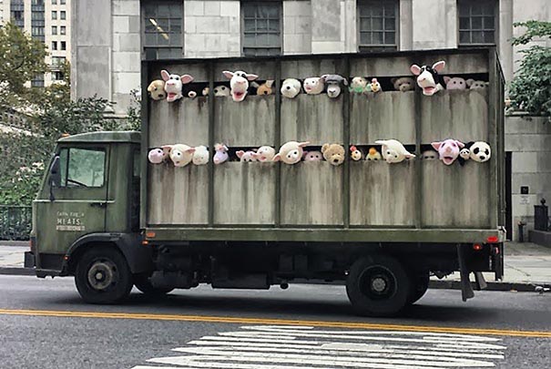 Banksy's Plush Animal Slaughterhouse Truck In NY Highlights Animal Cruelty