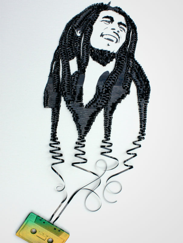Celebrity Portraits Made Out Of Cassette Tapes