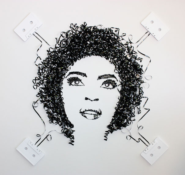 Celebrity Portraits Made Out Of Cassette Tapes