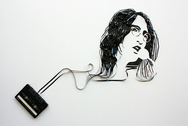 Celebrity Portraits Made Out Of Cassette Tapes