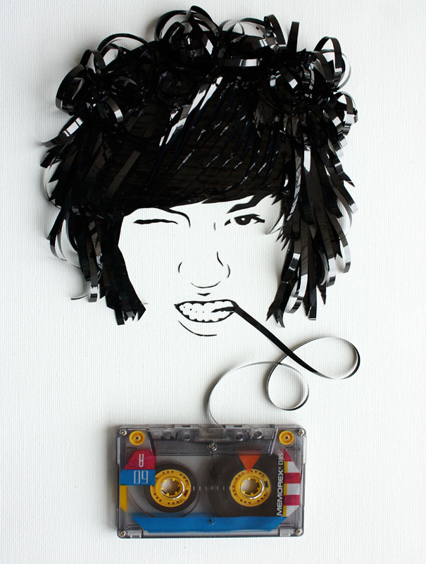 Celebrity Portraits Made Out Of Cassette Tapes