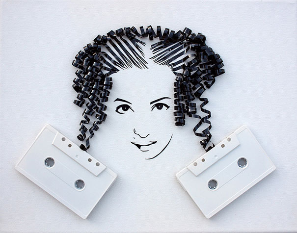 Celebrity Portraits Made Out Of Cassette Tapes