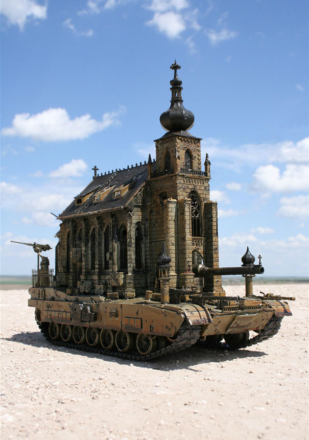 Churchtanks: Sculptures of Churches Turned Into Tanks 