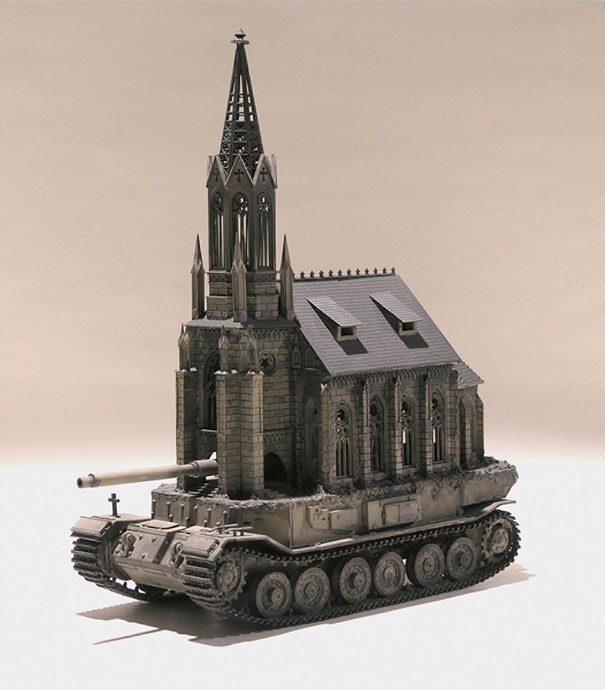 Churchtanks: Sculptures of Churches Turned Into Tanks 