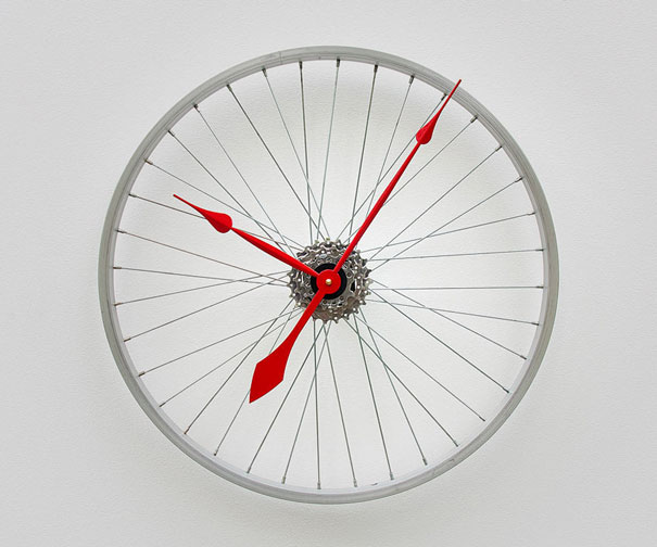 Clock made from bike wheel