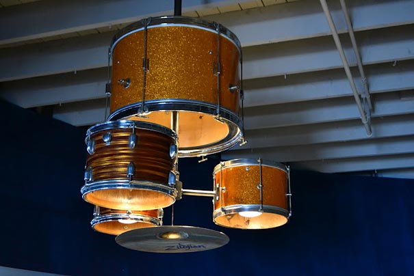 Chandelier made from brown drum kit