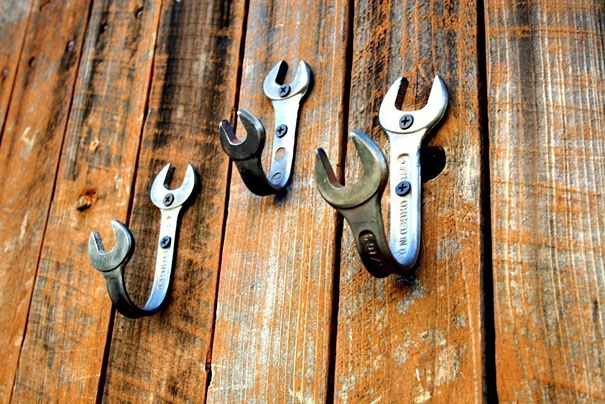 Wall Hooks made from Wrenches and hanging on the wall