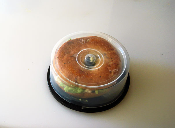 Bagel holder made from CD spindle