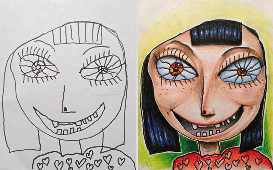 Creative Dad Colors His Kids' Drawings
