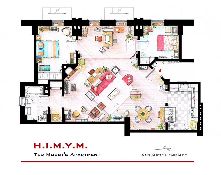 Artist Draws Detailed Floor Plans of Famous TV Shows Artist Draws Detailed Floor Plans of Famous TV Shows