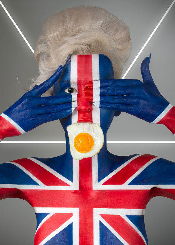 Fat Flag: Models Body-Painted With Flags Eating Their National Foods