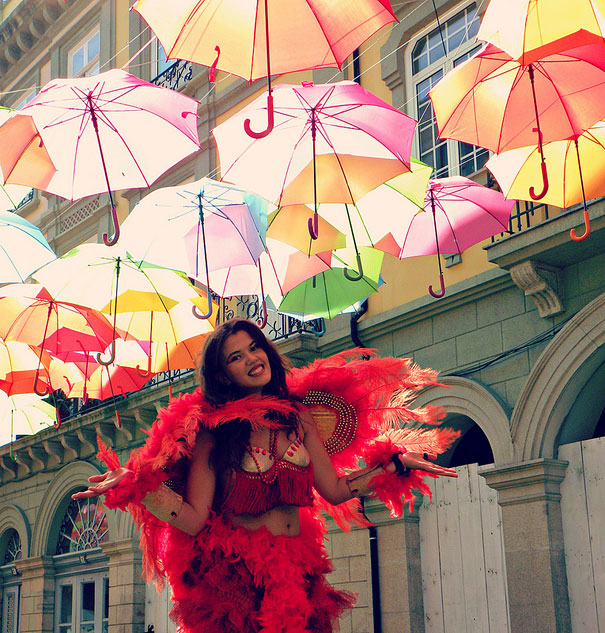 Hundreds of Floating Umbrellas Above a Street in Agueda, Portugal