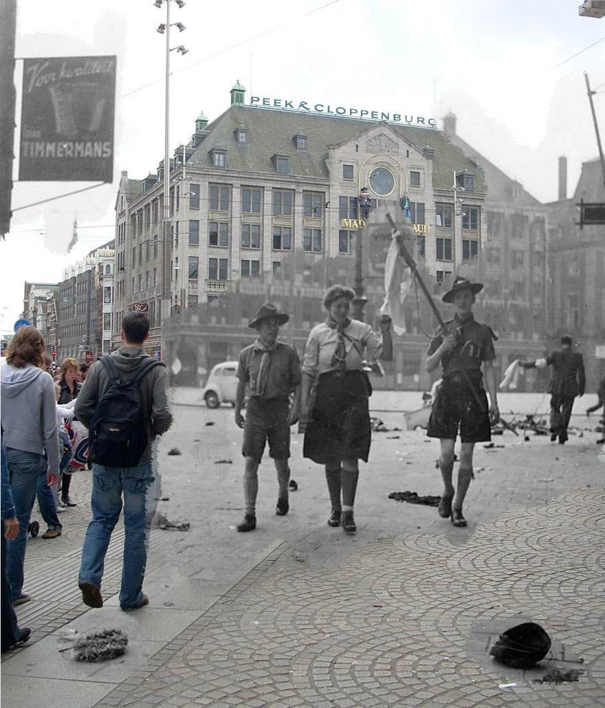Ghosts of War: WWII Photos Superimposed on to Modern Street Scenes Ghosts of War: WWII Photos Superimposed on to Modern Street Scenes
